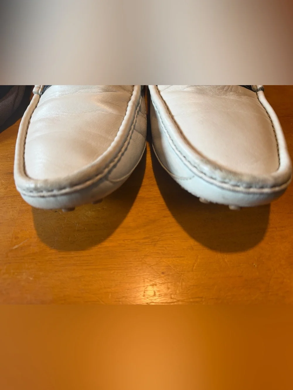 Gucci White Leather Loafers with Navy & Red Web and Bamboo Bit